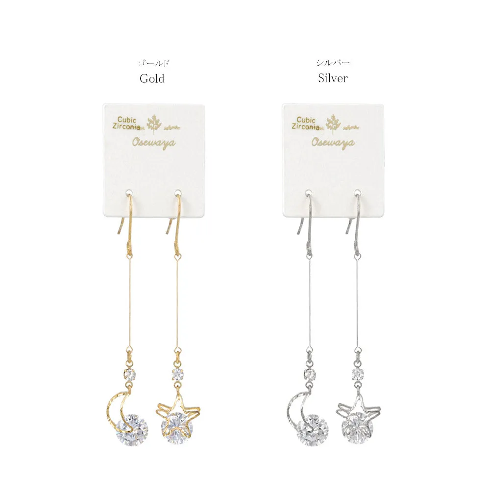 Cubic Zirconia Moon and Star Earrings