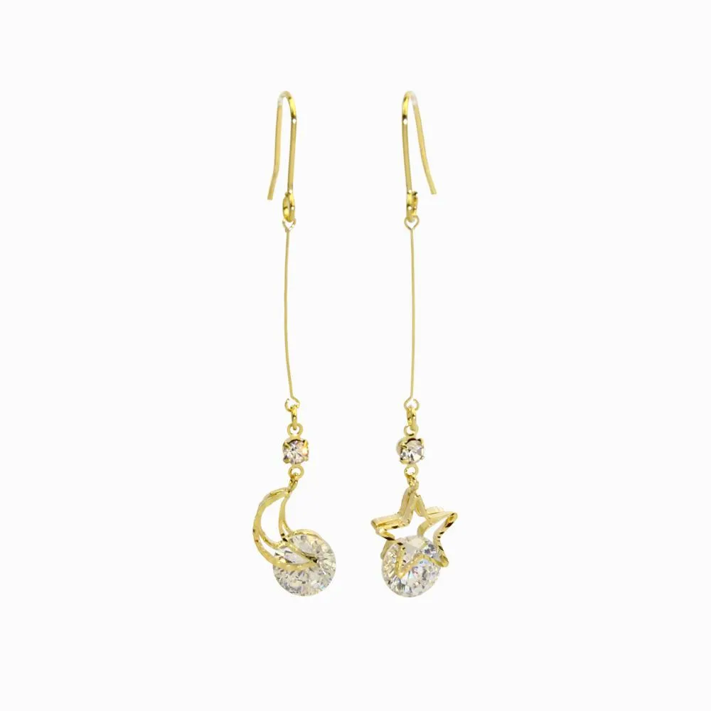 Cubic Zirconia Moon and Star Earrings