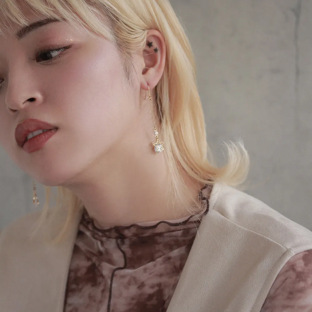 Cubic Zirconia Moon and Star Earrings