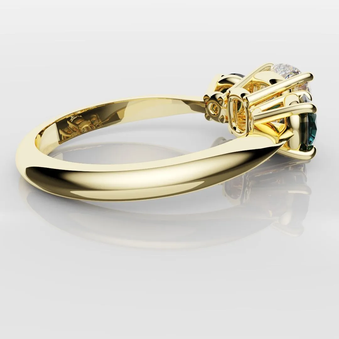 Cushion Cut Diamond Trilogy with Teal Sapphires