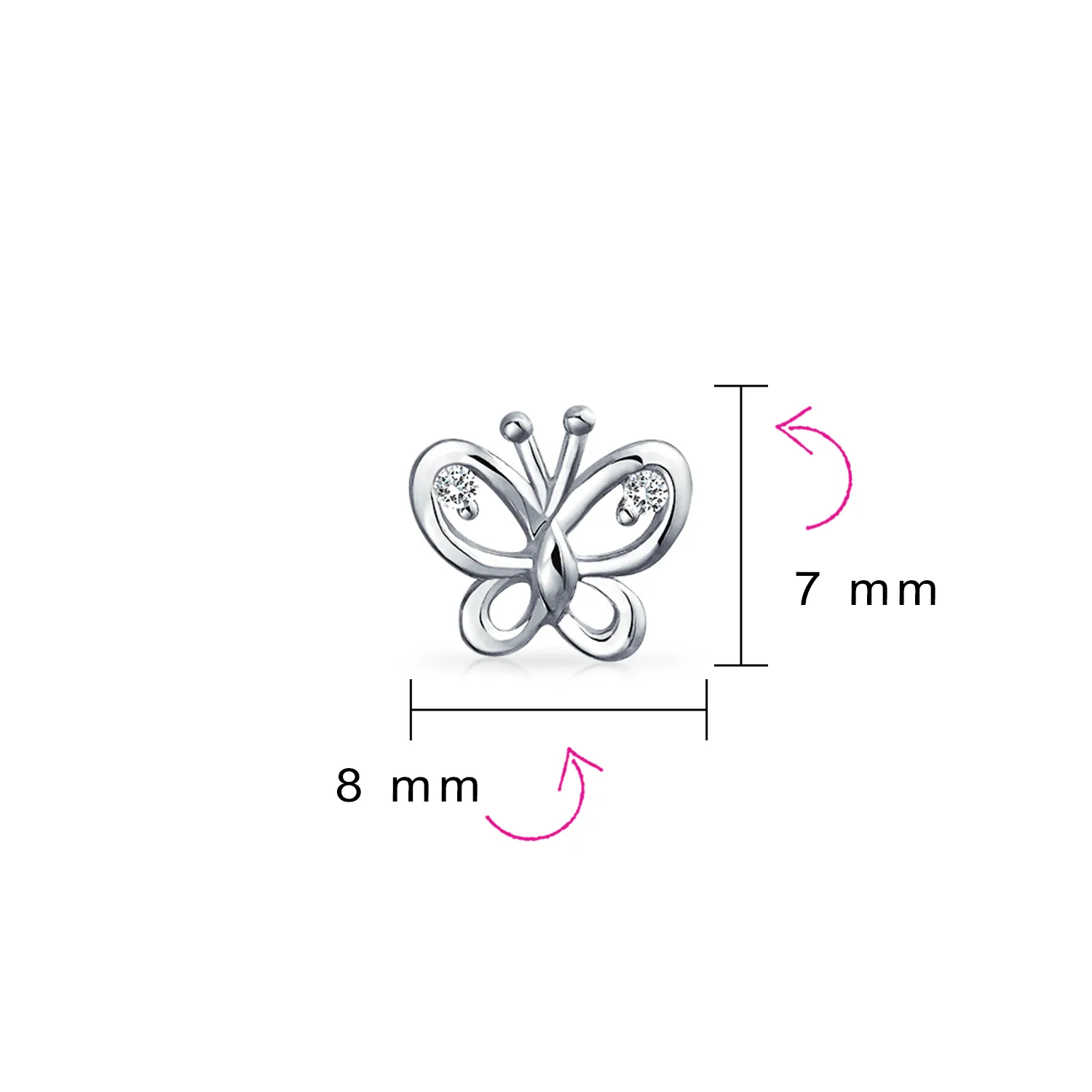Delicate CZ Stud Earrings with Butterfly Design in Sterling Silver
