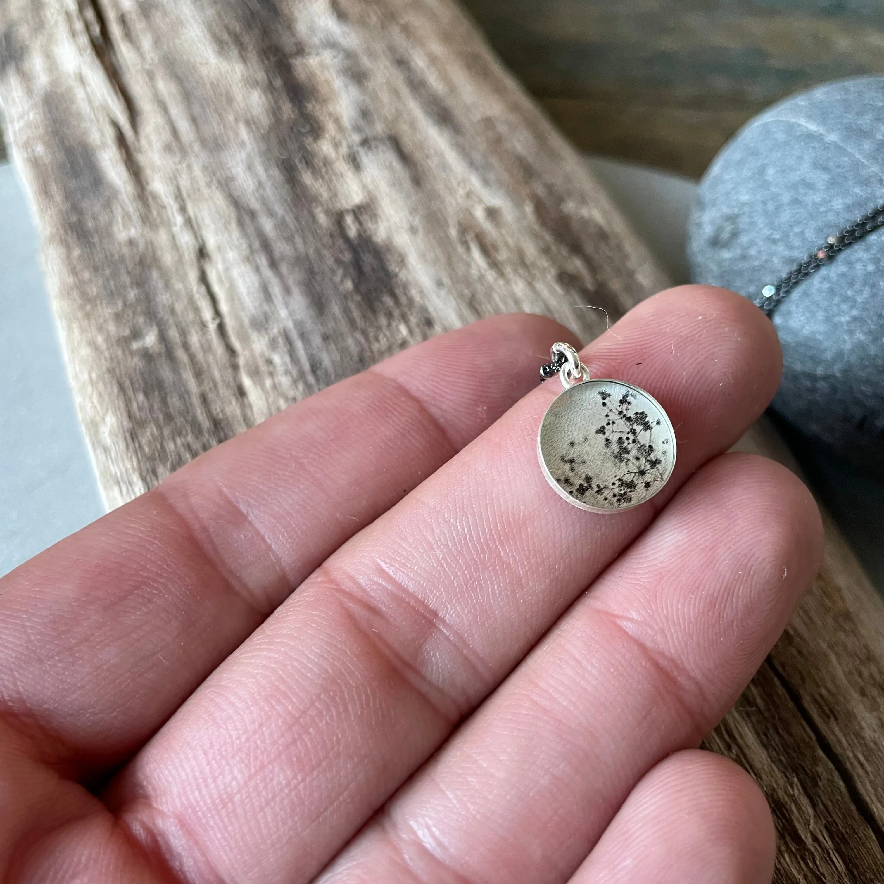 Delicate Flowers Photo Bezel Necklace on Sterling by Everyday Artifact