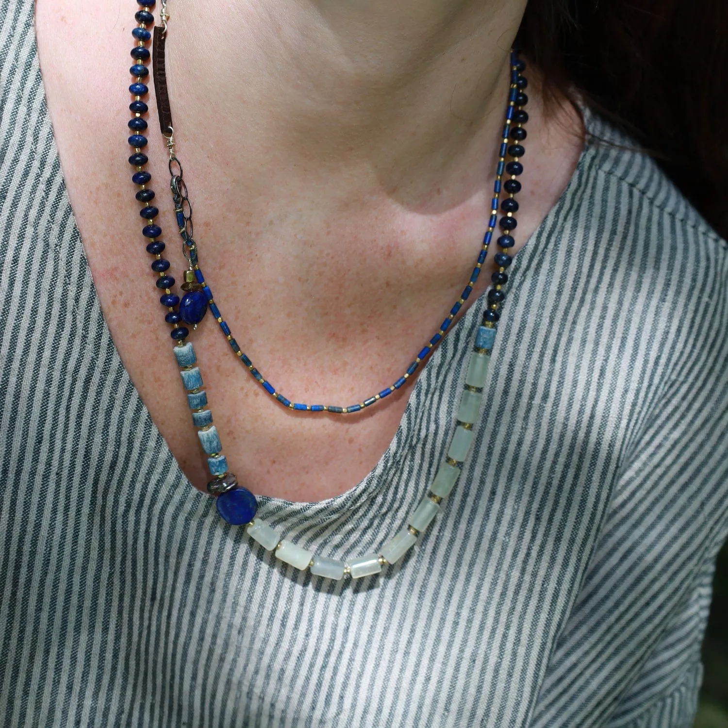 Delicate Lapis & Leather Necklace
