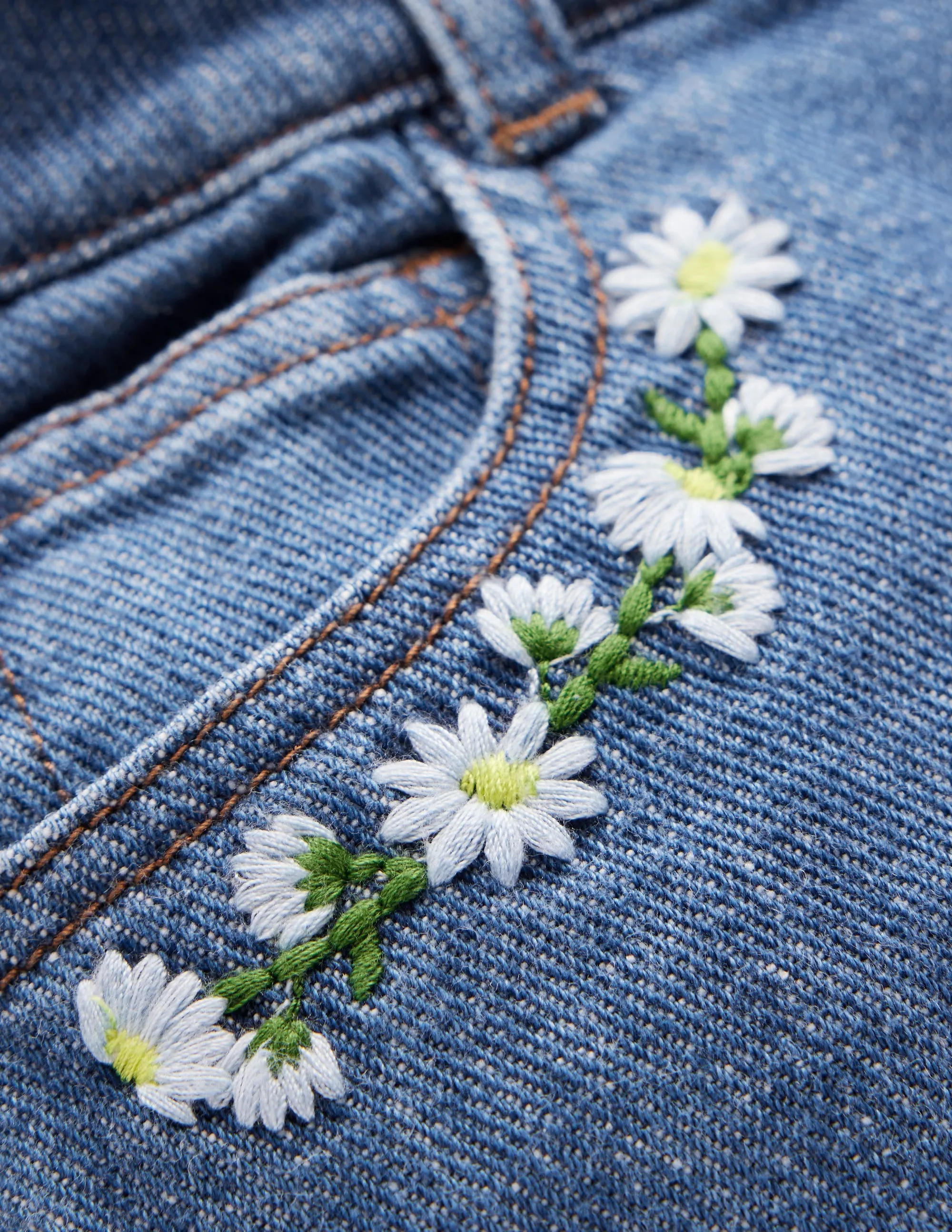 Denim Shorts-Vintage Embroidered Daisy
