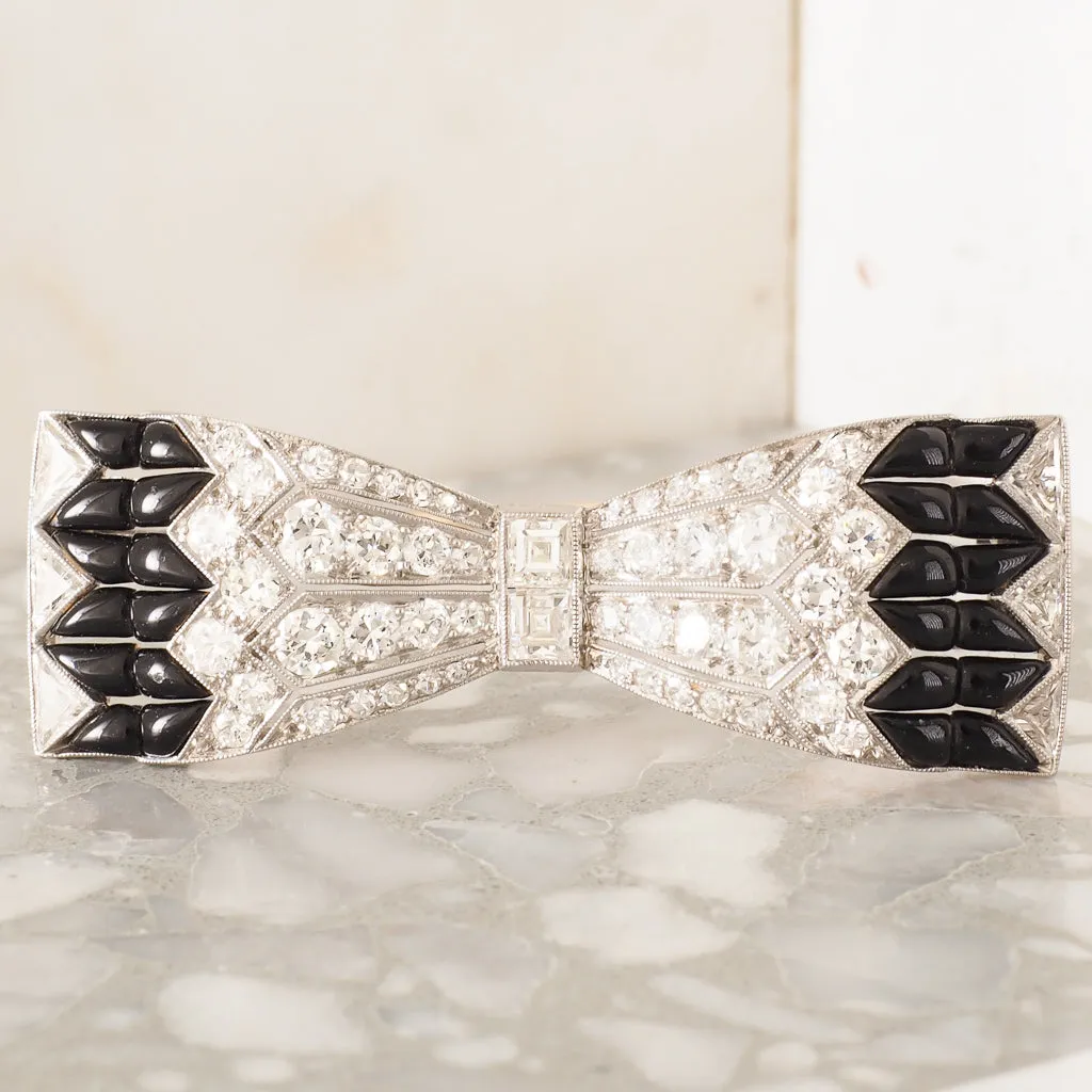 Diamond & Onyx Bow Brooch