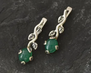 Drop Emerald Earrings - Green Leaf Earrings - Long Vintage Earrings