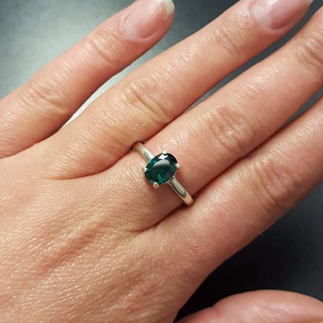 Emerald Promise Ring - Green Oval Ring - Classic Solitaire Ring