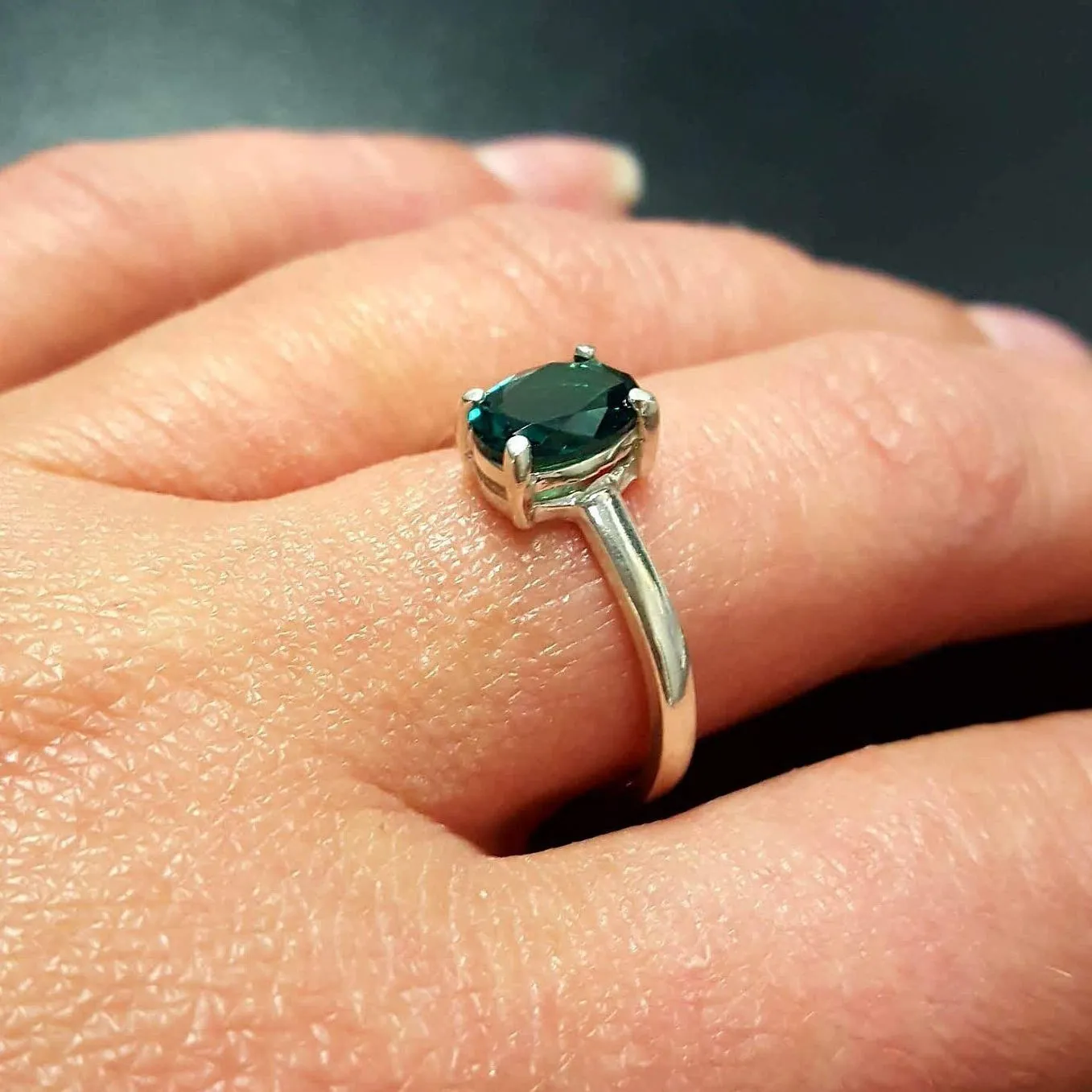 Emerald Promise Ring - Green Oval Ring - Classic Solitaire Ring