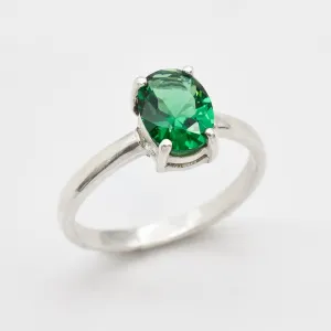 Emerald Promise Ring - Green Oval Ring - Classic Solitaire Ring