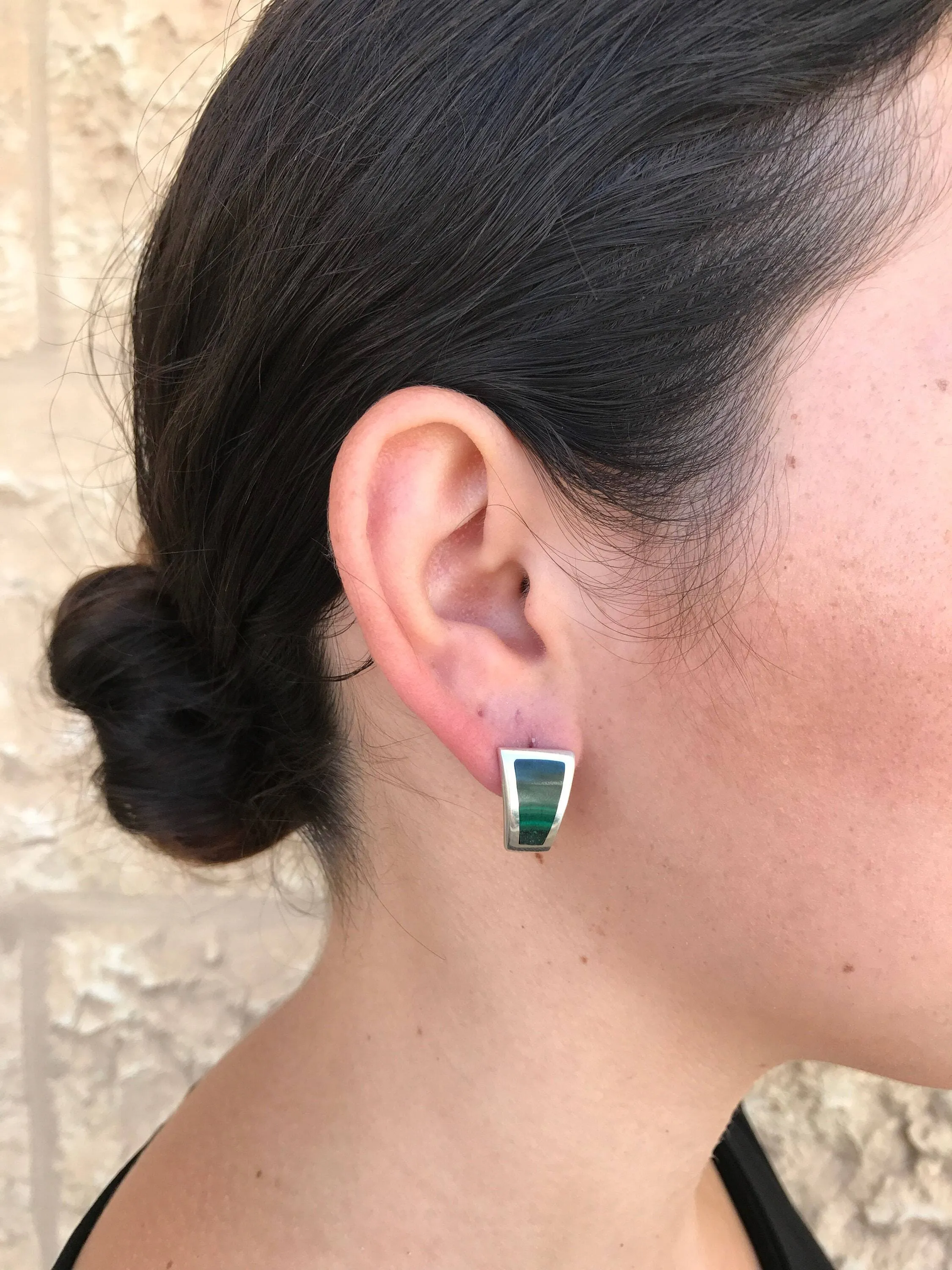 Emerald Triangle Earrings - Green Flat Earrings - Wide Emerald Earrings