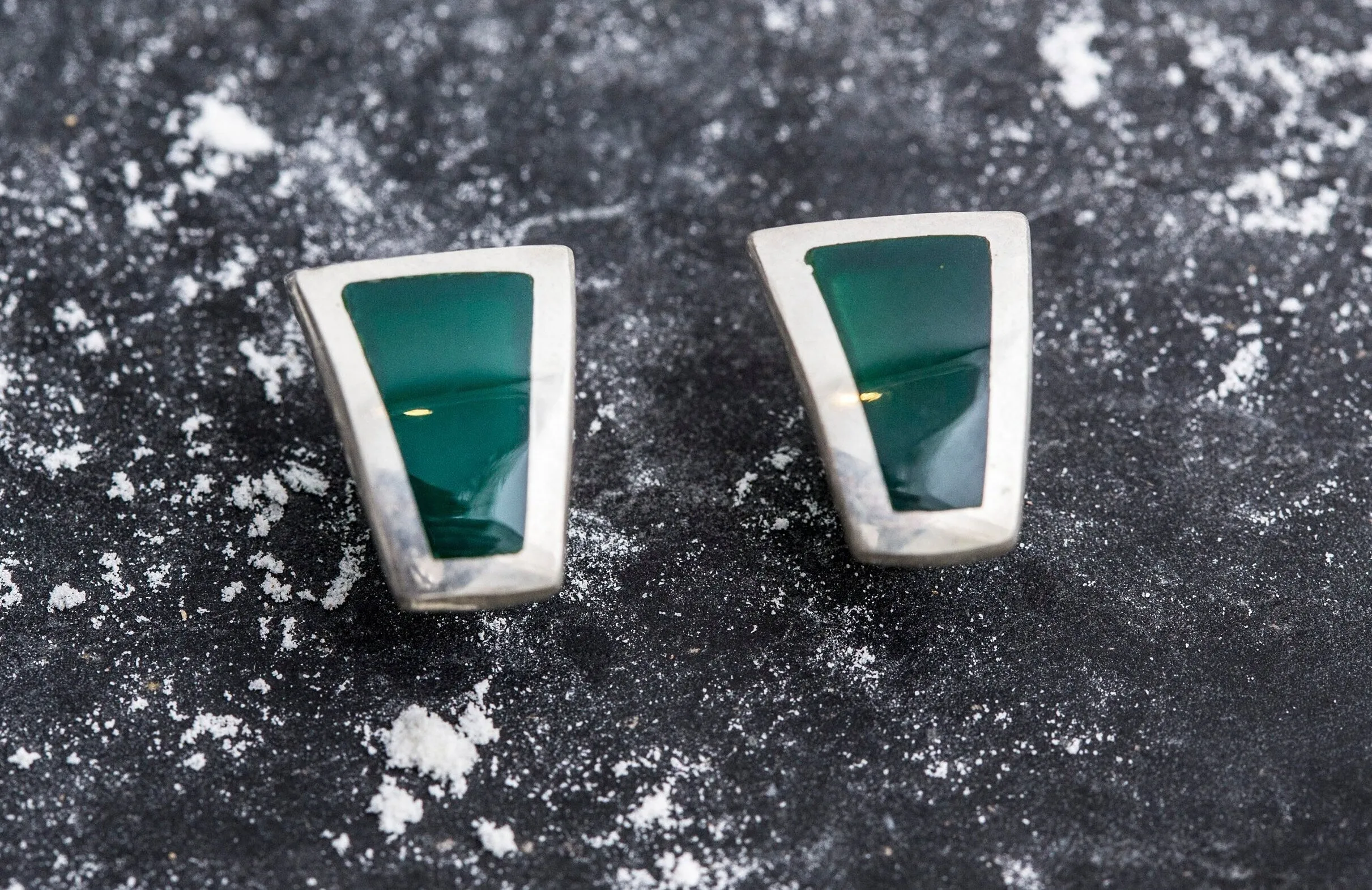 Emerald Triangle Earrings - Green Flat Earrings - Wide Emerald Earrings