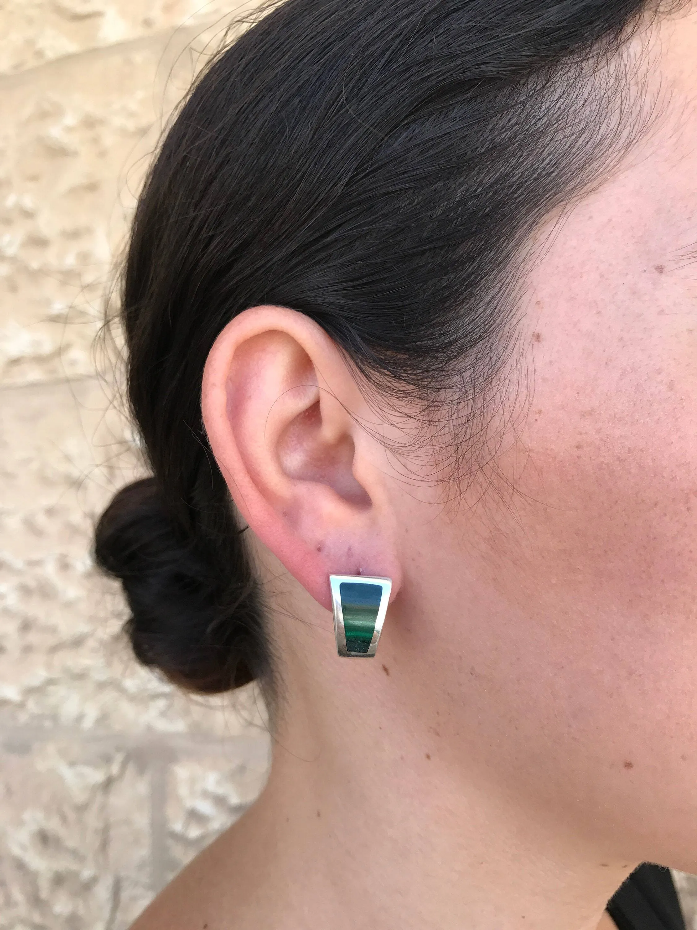 Emerald Triangle Earrings - Green Flat Earrings - Wide Emerald Earrings