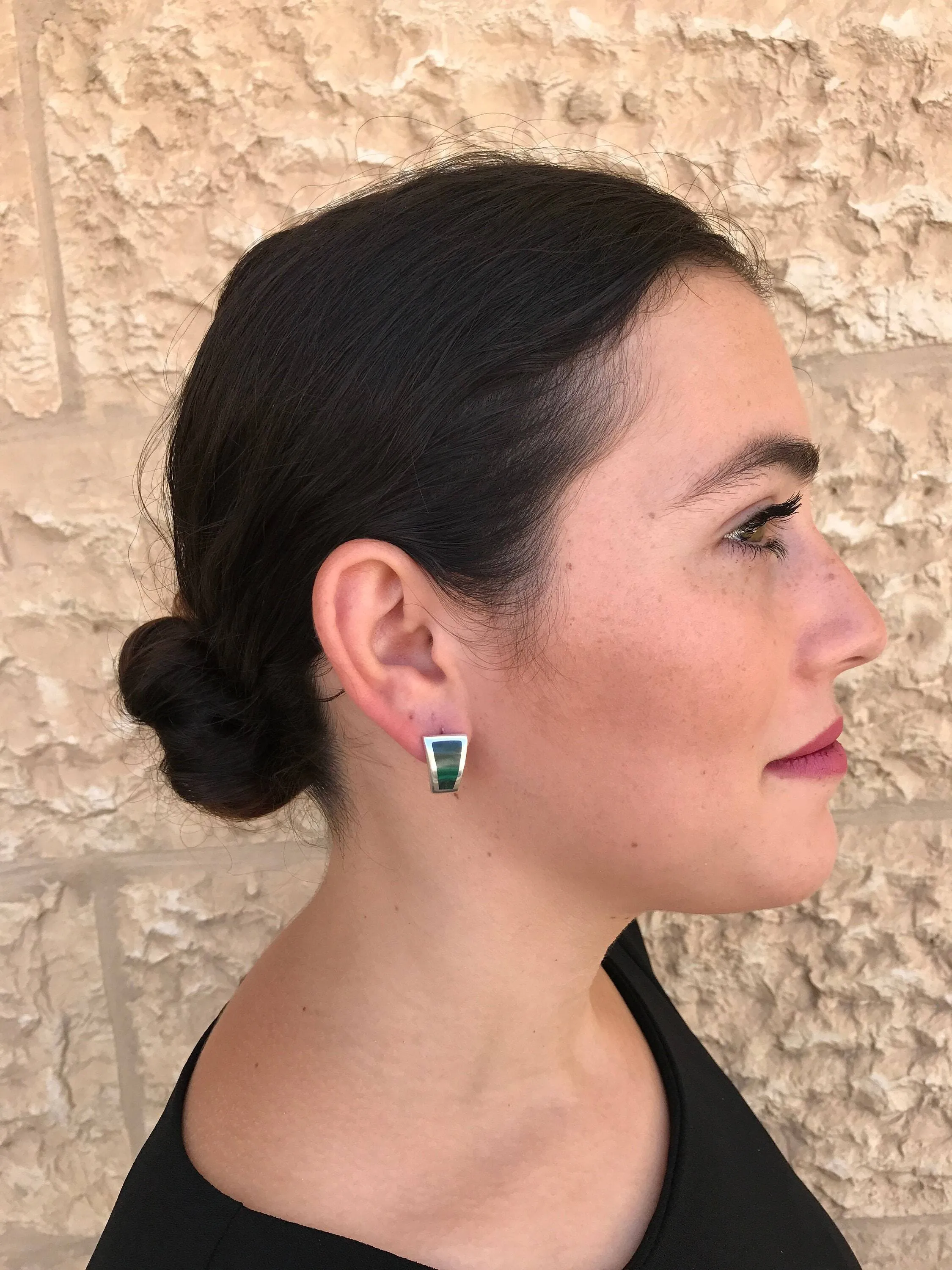 Emerald Triangle Earrings - Green Flat Earrings - Wide Emerald Earrings