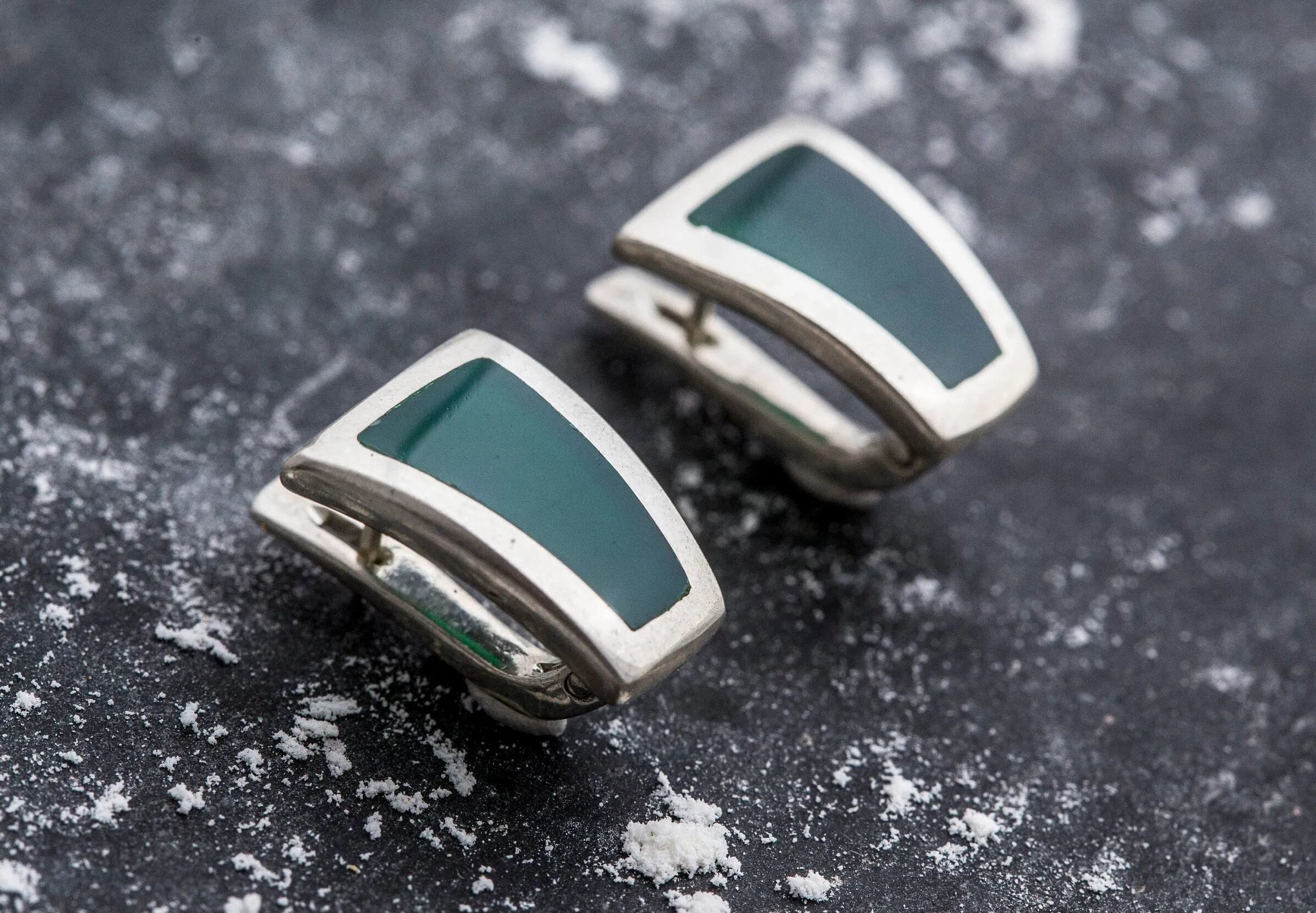 Emerald Triangle Earrings - Green Flat Earrings - Wide Emerald Earrings