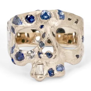 Extra Small Blue Confetti Skull Ring in White - Made to Order