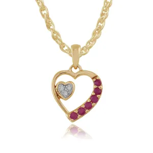 gelb 9 Karat Gold 0.24ct ct natürliche RUBIN & 1.2pt Diamant Herz Anhänger mit Kette