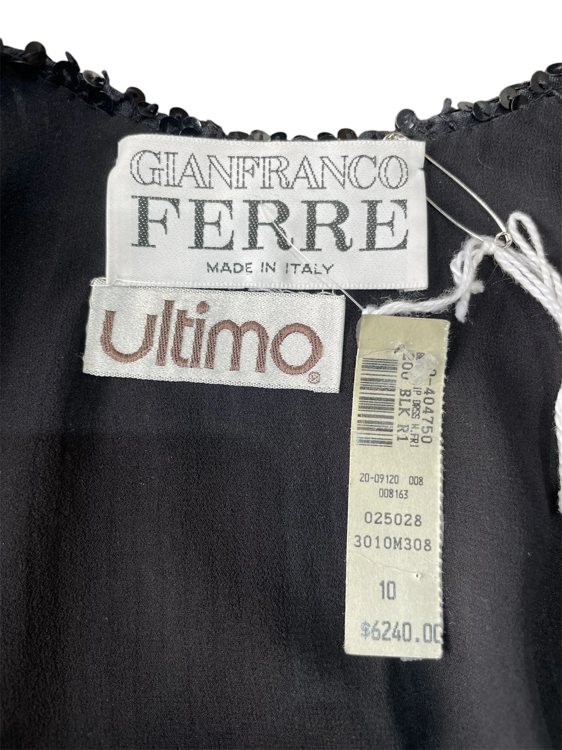Gianfranco Ferre 1980's Does 1920's Black Sequin Fringe Cocktail Dress with Deco Brooches