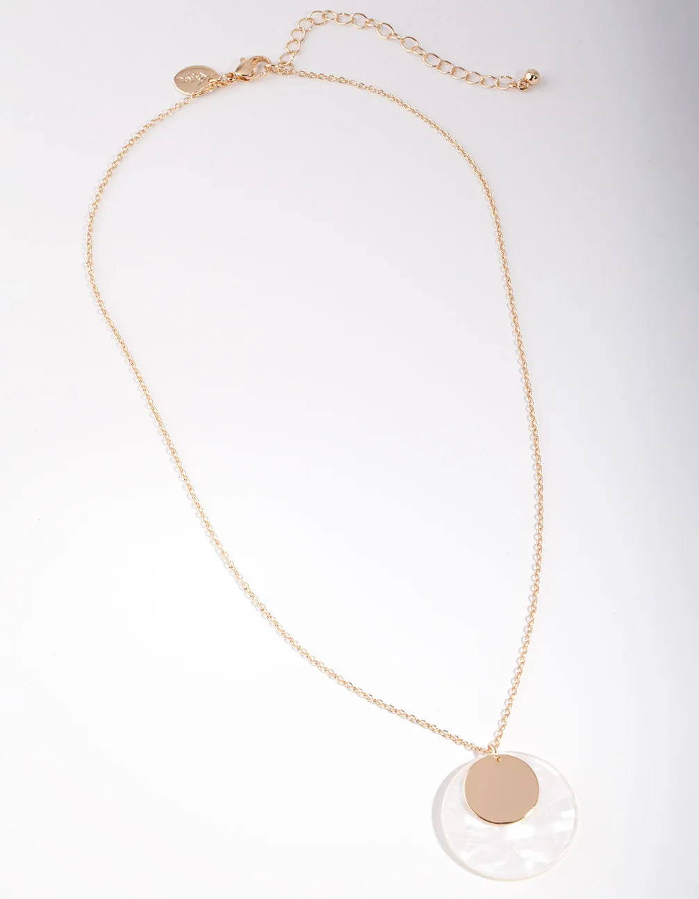 Gold Double Disc Drop Necklace