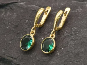 Gold Emerald Earrings - Green Dangling Earrings, Long Emerald Earrings