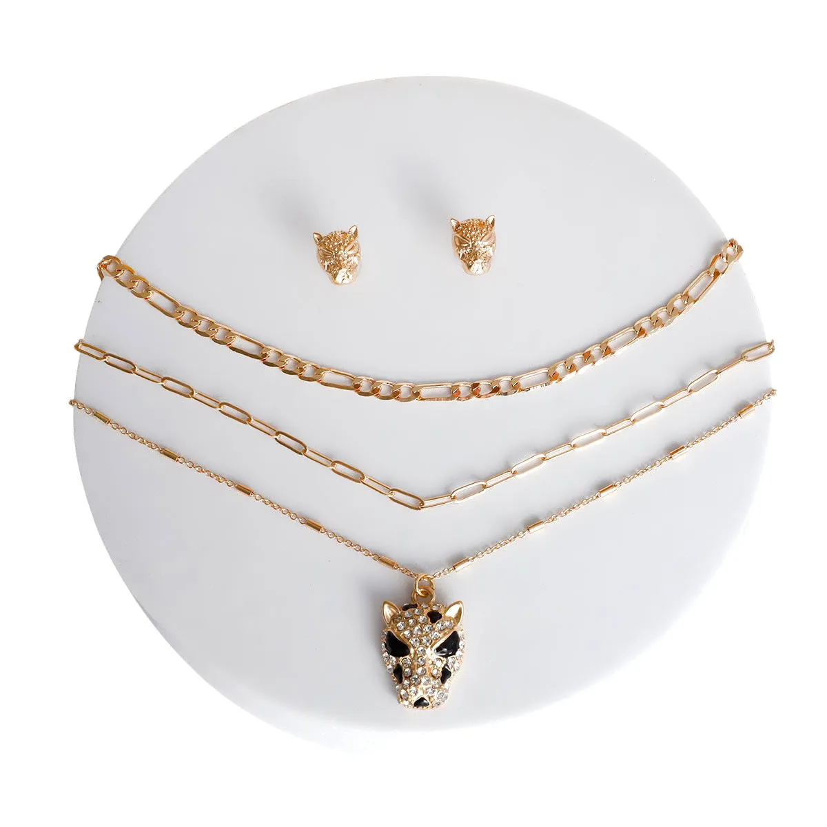 Gold Leopard Layered Chain Necklace