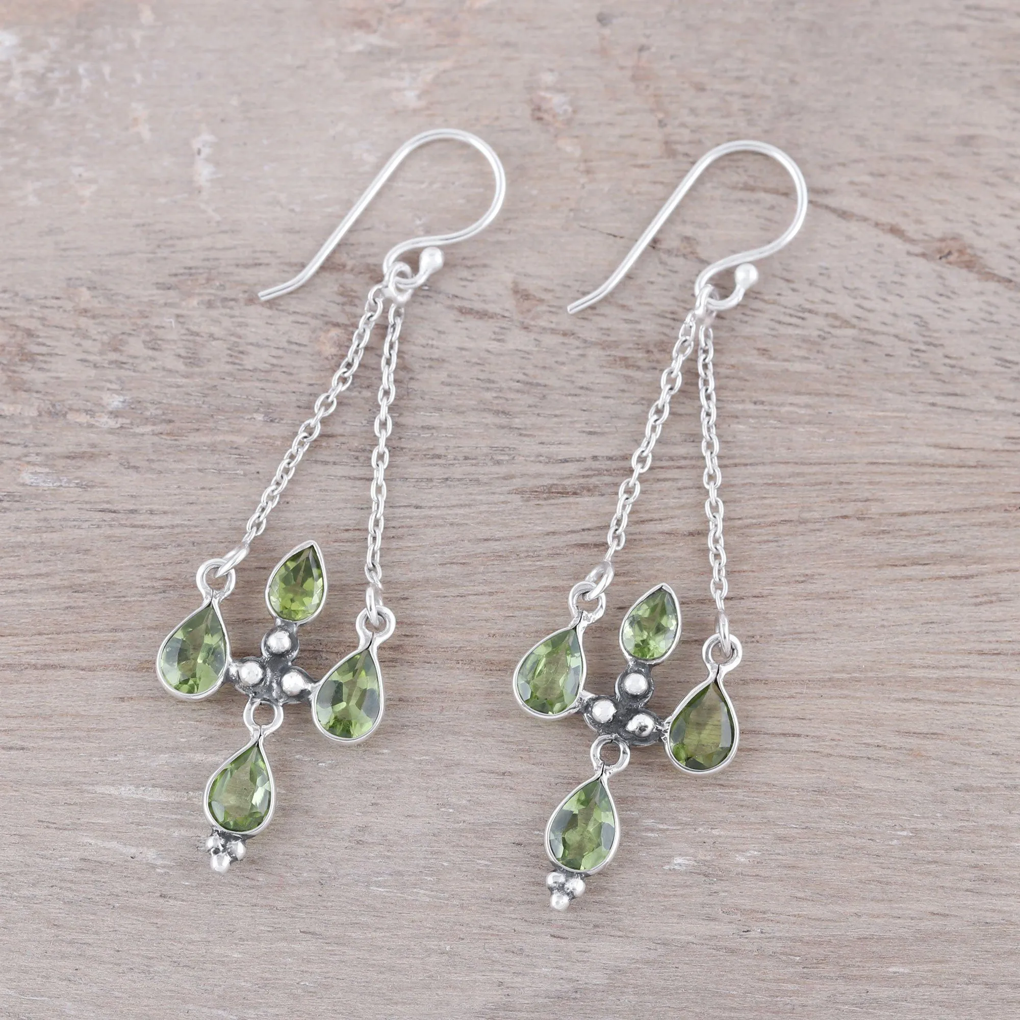 Green Flare Peridot & Sterling Silver Chandelier Earrings