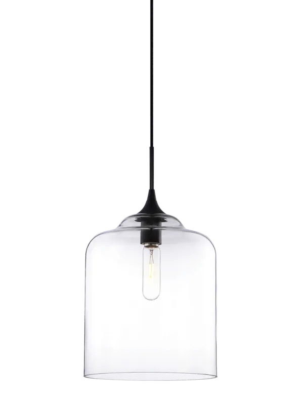 Hand-Blown Open Bottom Clear Glass Black 1 Light Pendant