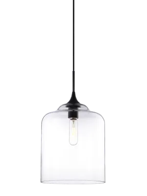 Hand-Blown Open Bottom Clear Glass Black 1 Light Pendant