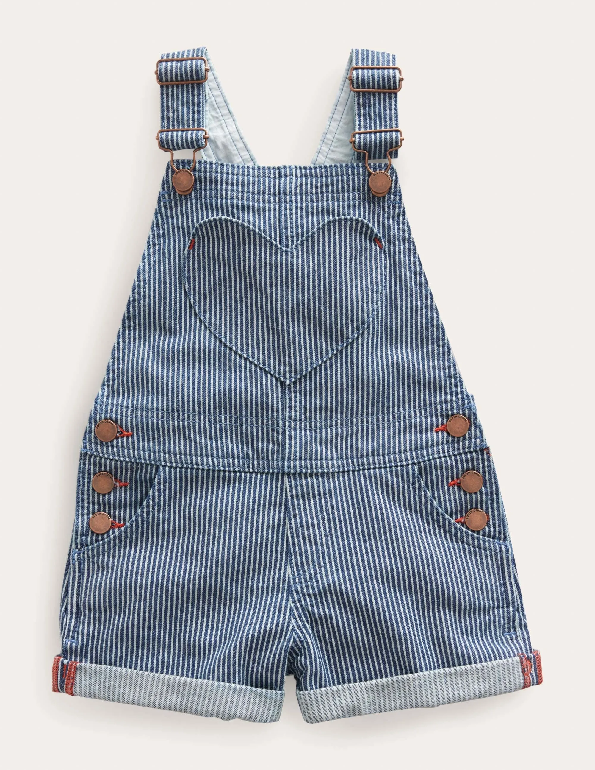 Heart Pocket Short Dungarees-Indigo Ticking