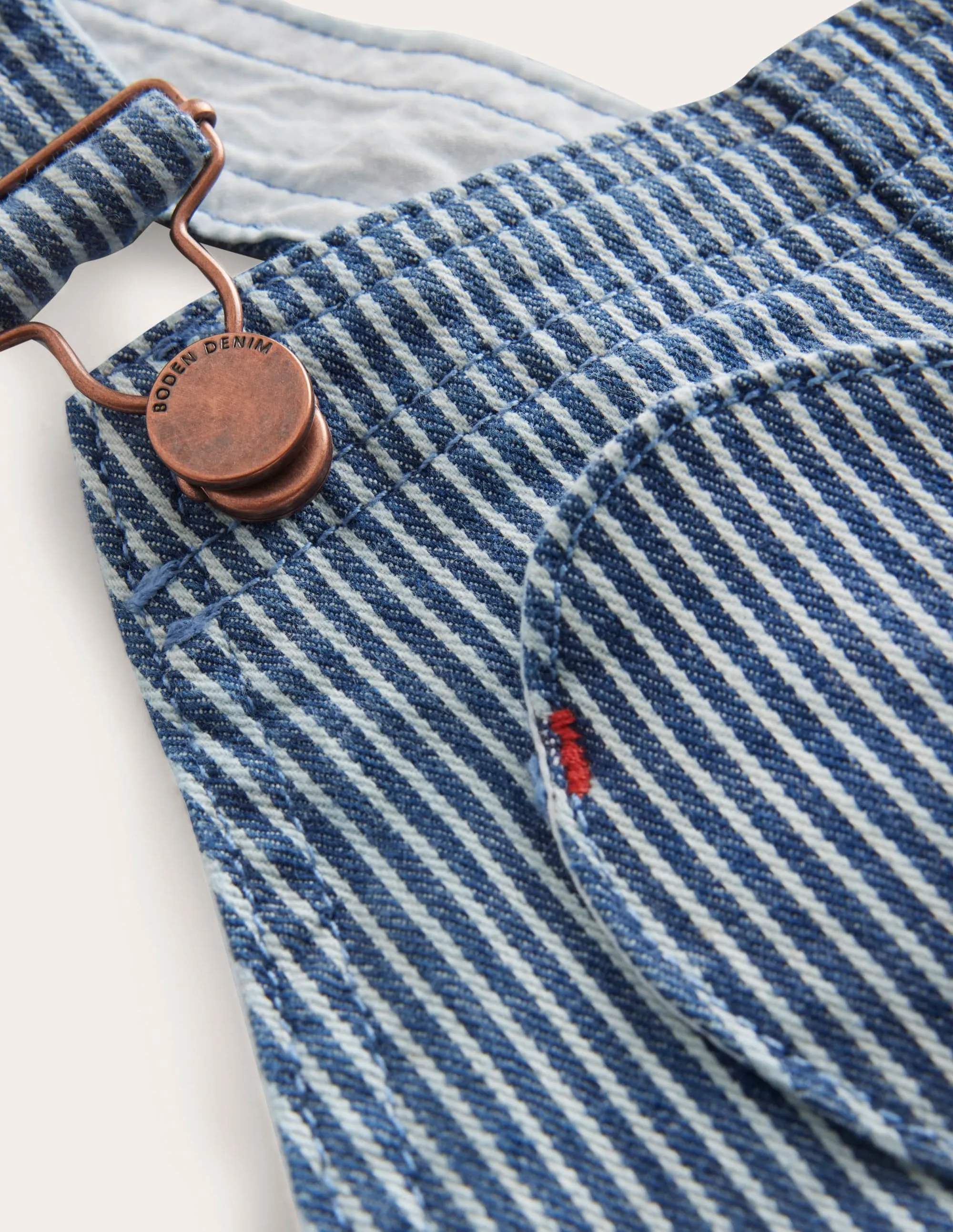 Heart Pocket Short Dungarees-Indigo Ticking