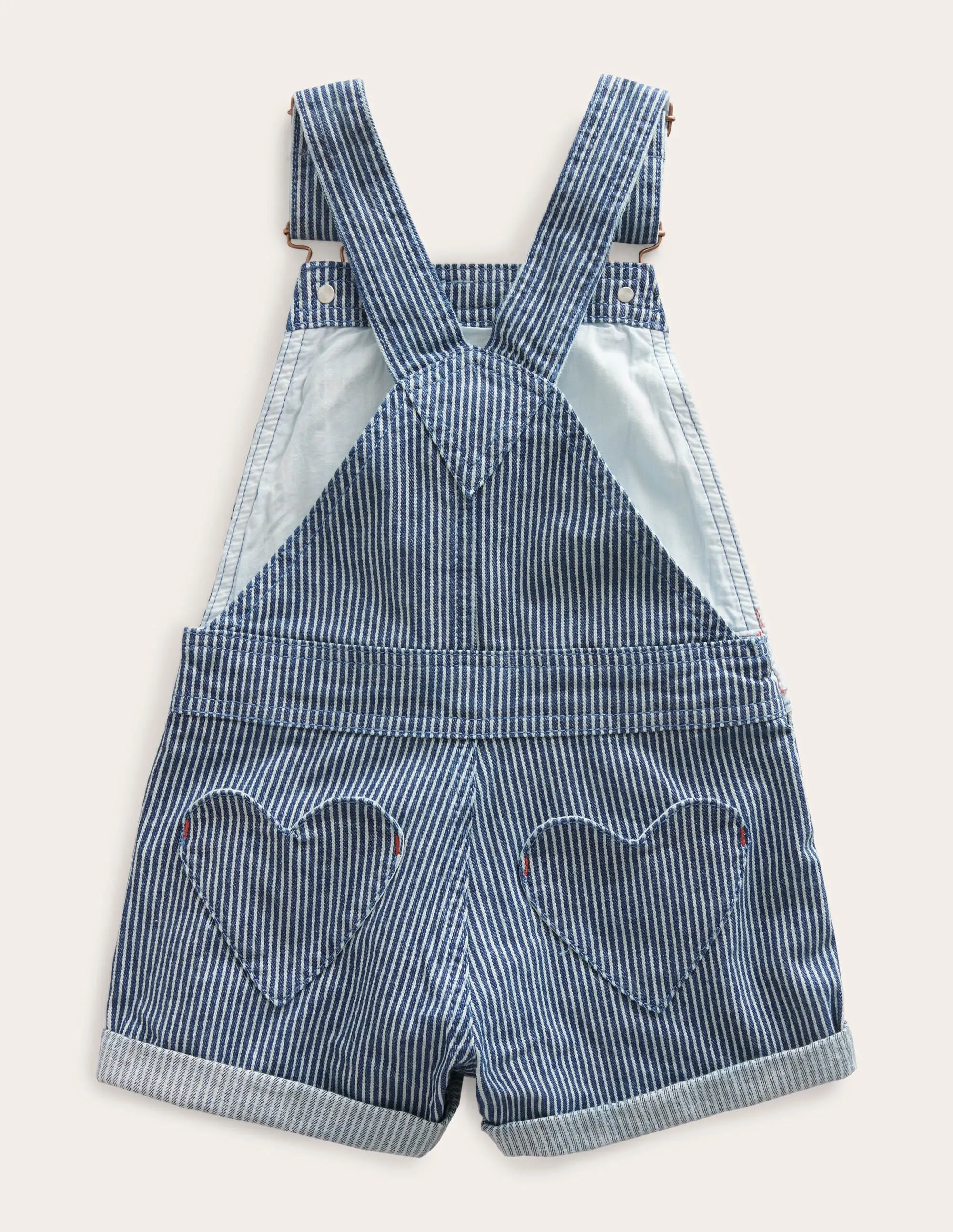 Heart Pocket Short Dungarees-Indigo Ticking