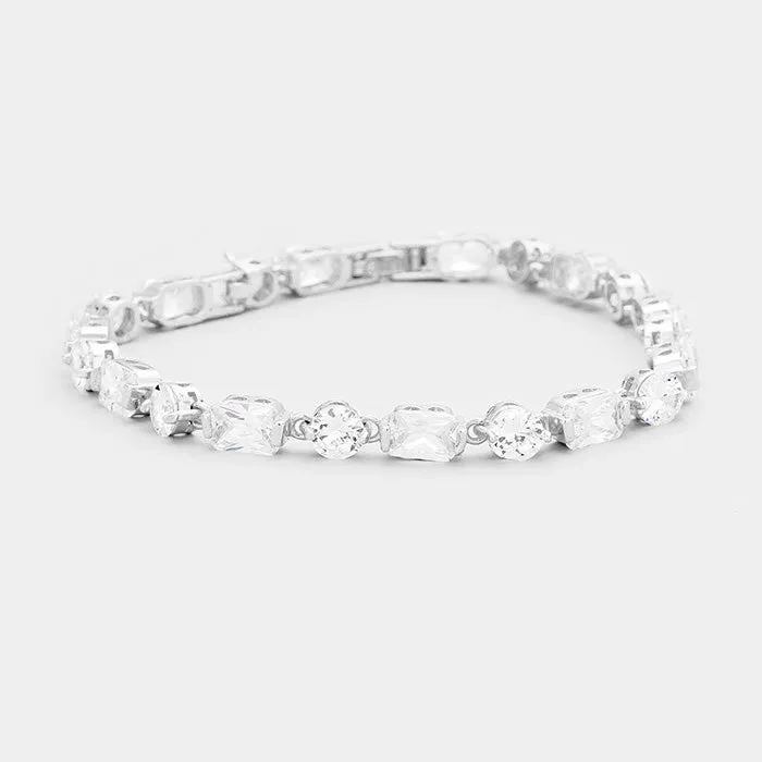 iLLASPARKZ Cubic Zirconia Round Rectangle Link Evening Bracelet
