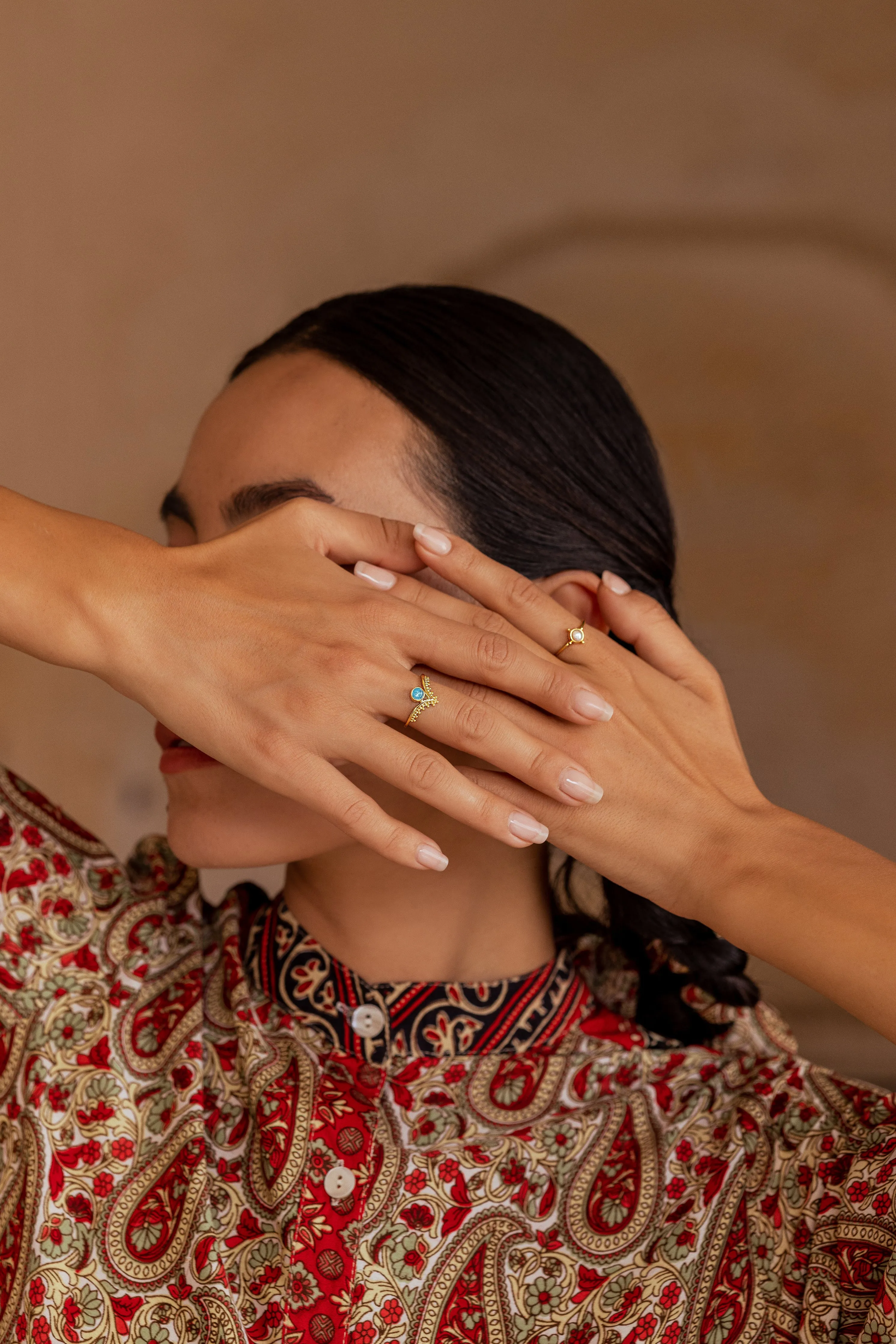 Isis Filigree Wishbone Ring - Gold Blue Chalcedony