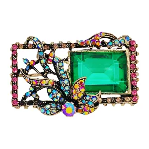 Jewelblings Vintage AB Vine Flower Green Rectangle Stone Art Deco Corsage Brooches Pins Daily Wearing Bachelorette Wedding Gift Accessory