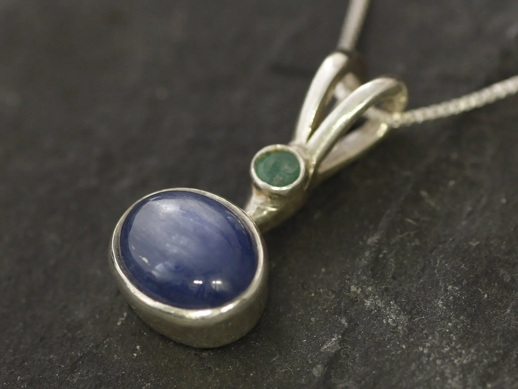 Kyanite Necklace - Two Stone Pendant - Blue Statement Necklace