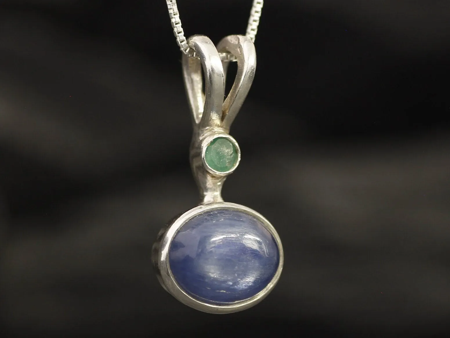 Kyanite Necklace - Two Stone Pendant - Blue Statement Necklace