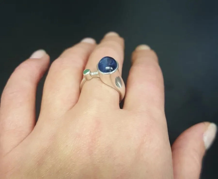 Kyanite Ring - Two Stone Ring - Blue Statement Ring