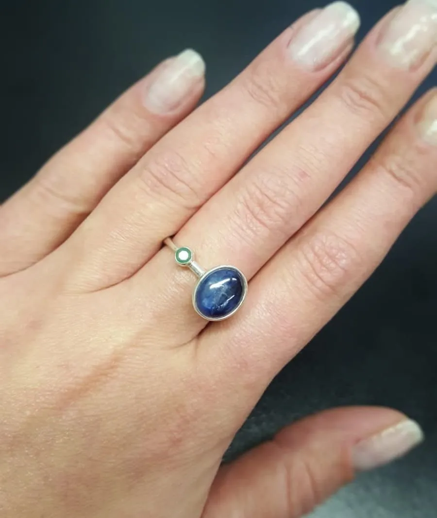 Kyanite Ring - Two Stone Ring - Blue Statement Ring