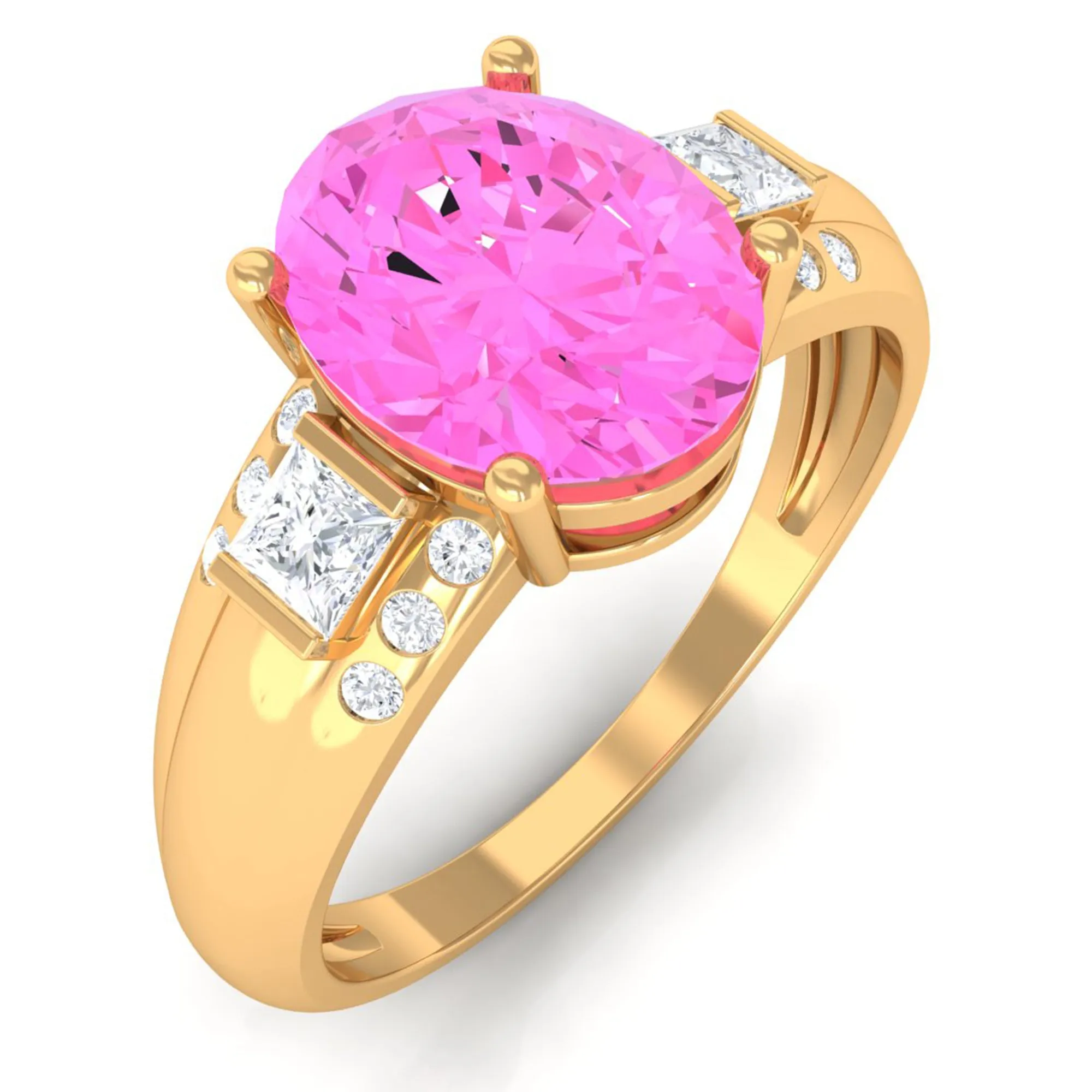 Lab Grown Pink Sapphire Oval Solitaire Engagement Ring with Diamond