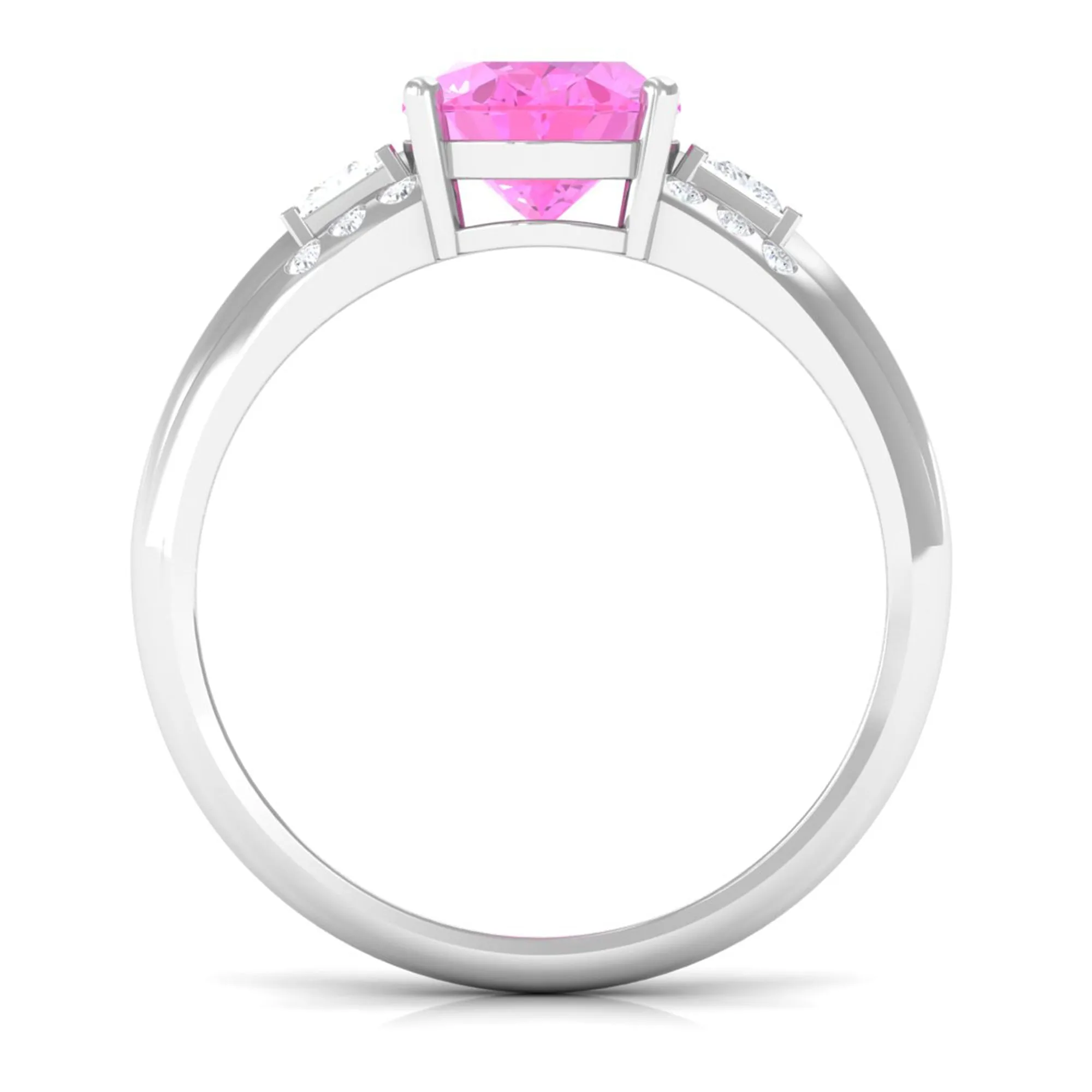 Lab Grown Pink Sapphire Oval Solitaire Engagement Ring with Diamond
