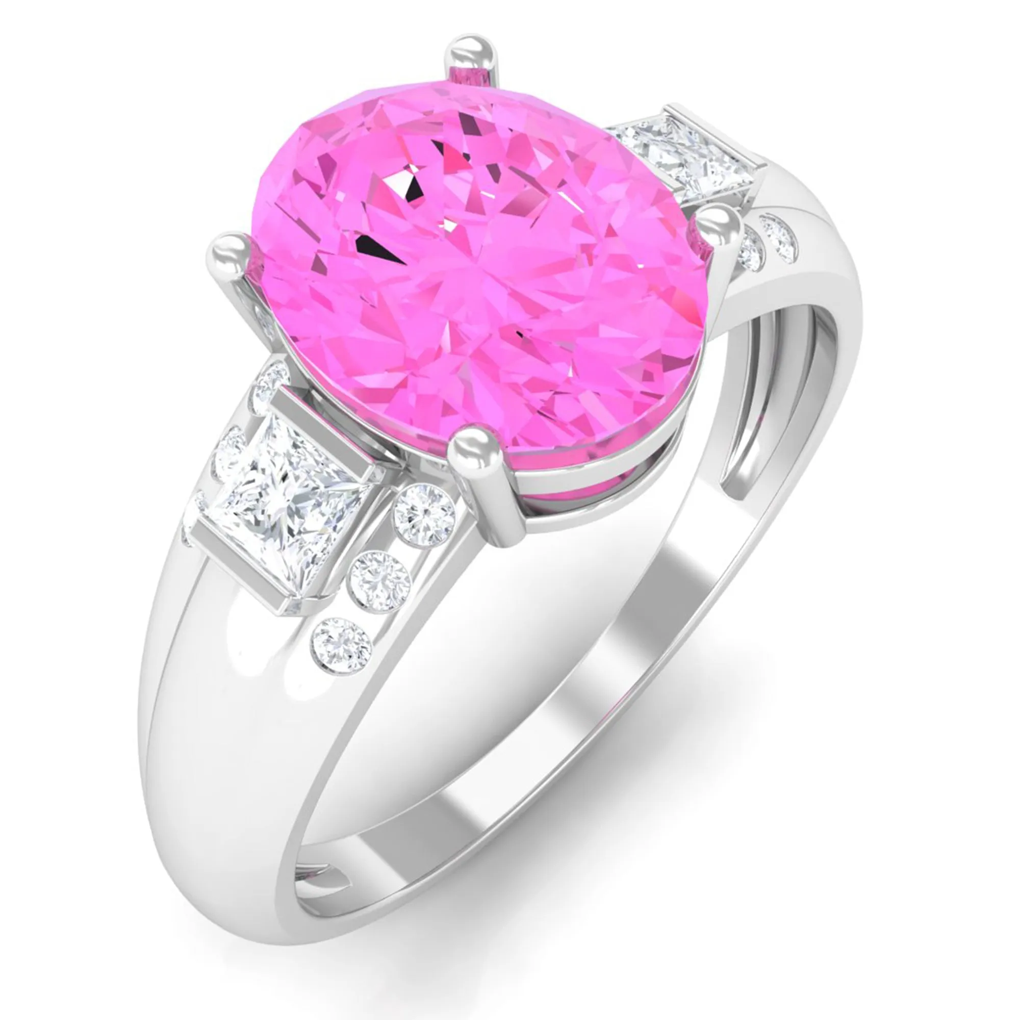 Lab Grown Pink Sapphire Oval Solitaire Engagement Ring with Diamond