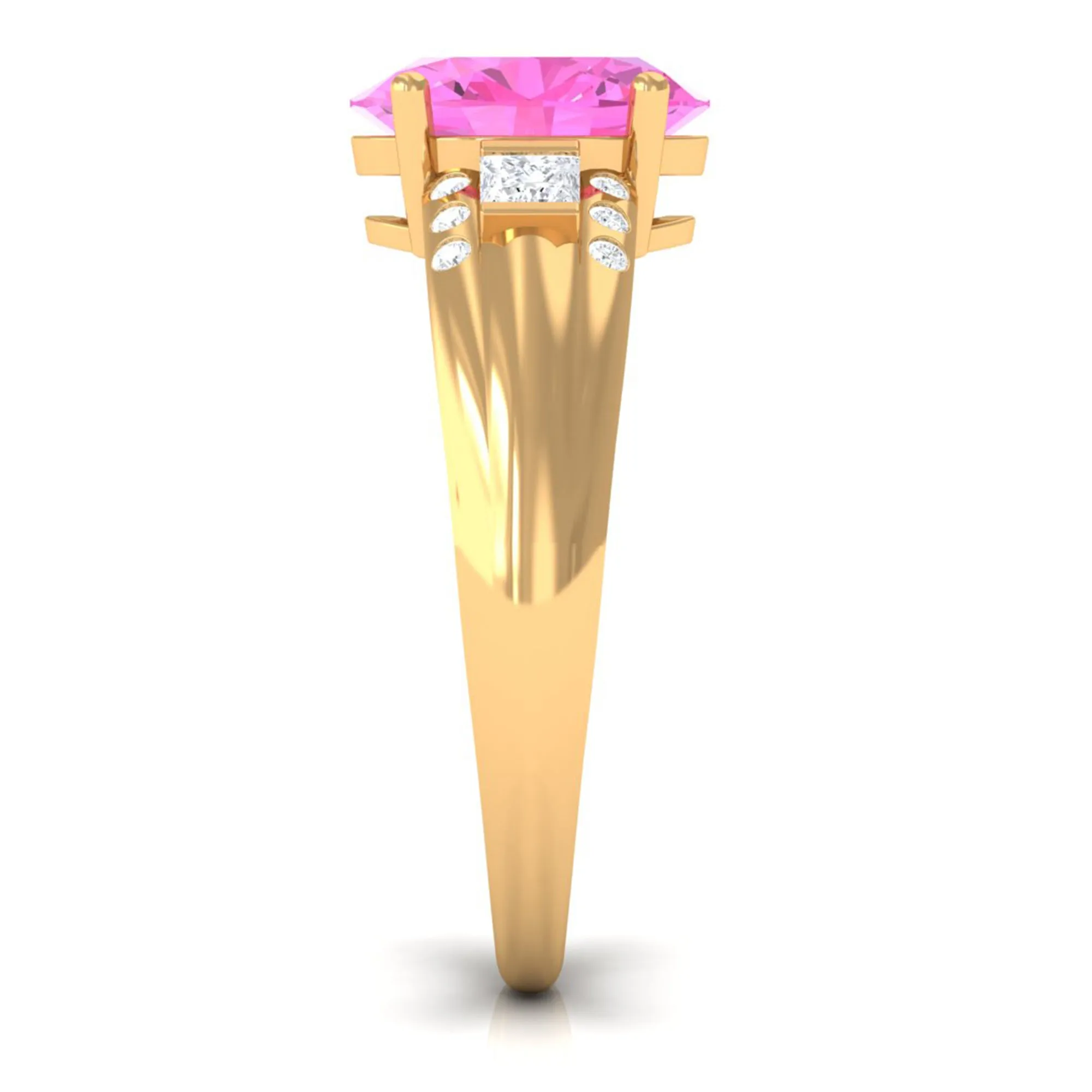 Lab Grown Pink Sapphire Oval Solitaire Engagement Ring with Diamond