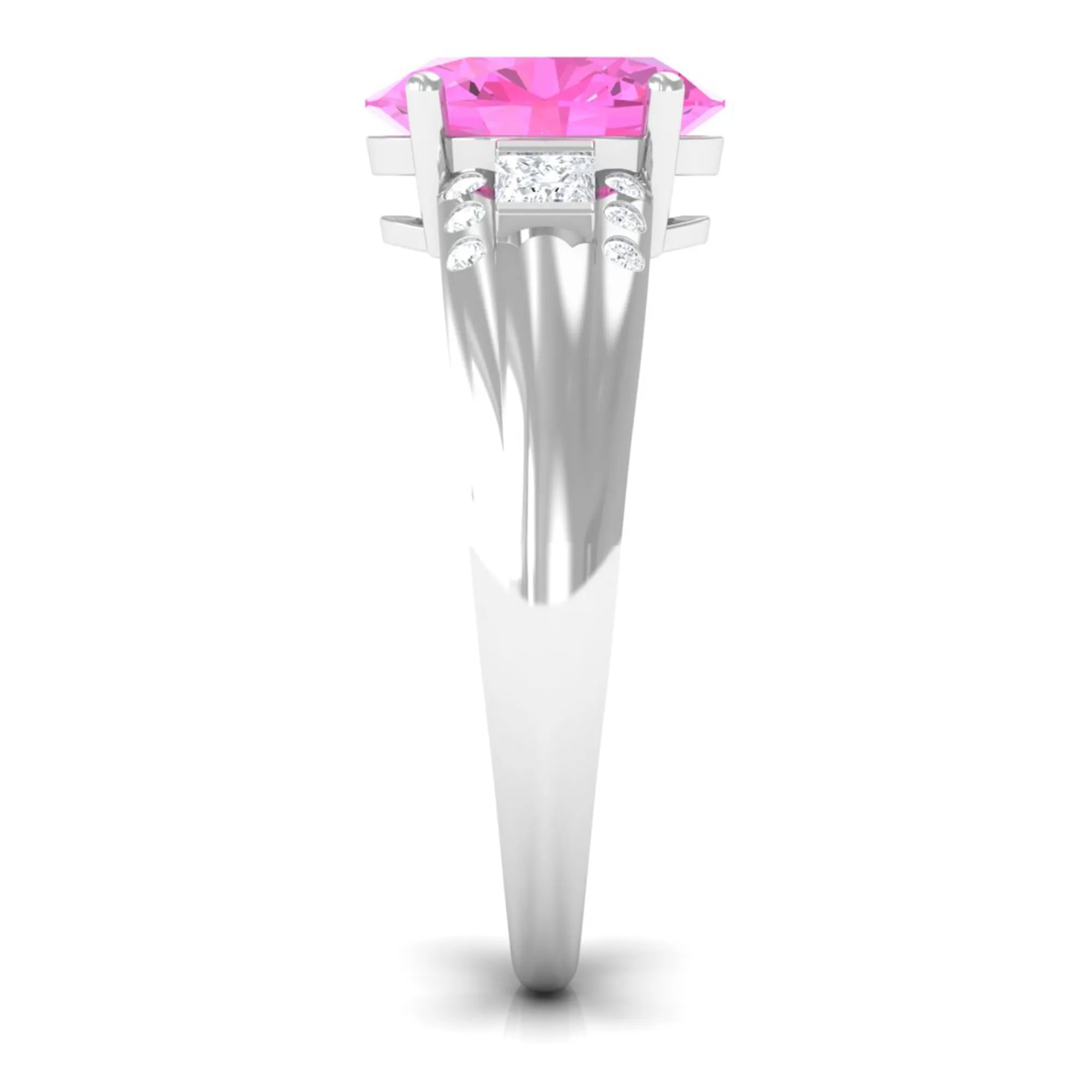 Lab Grown Pink Sapphire Oval Solitaire Engagement Ring with Diamond