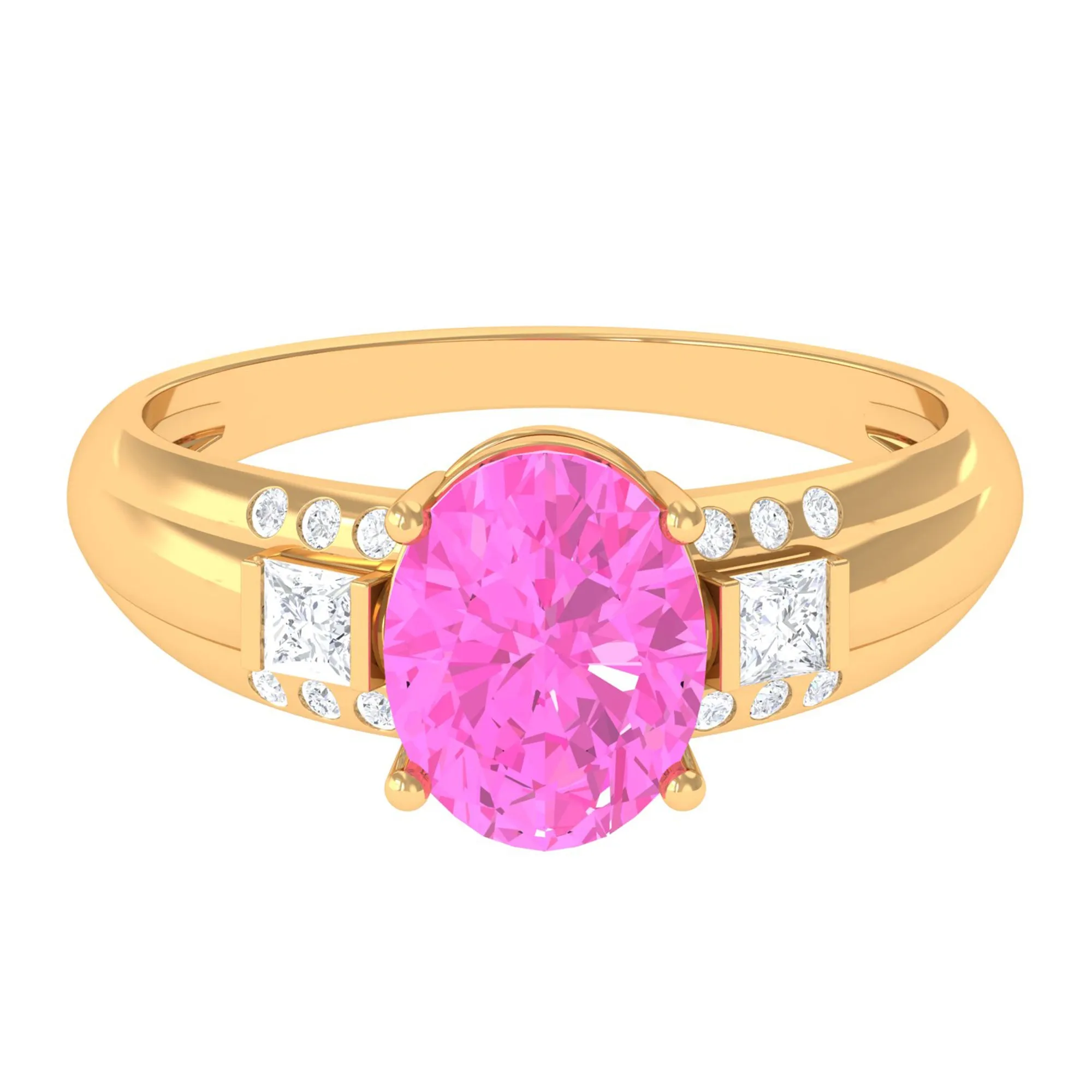 Lab Grown Pink Sapphire Oval Solitaire Engagement Ring with Diamond