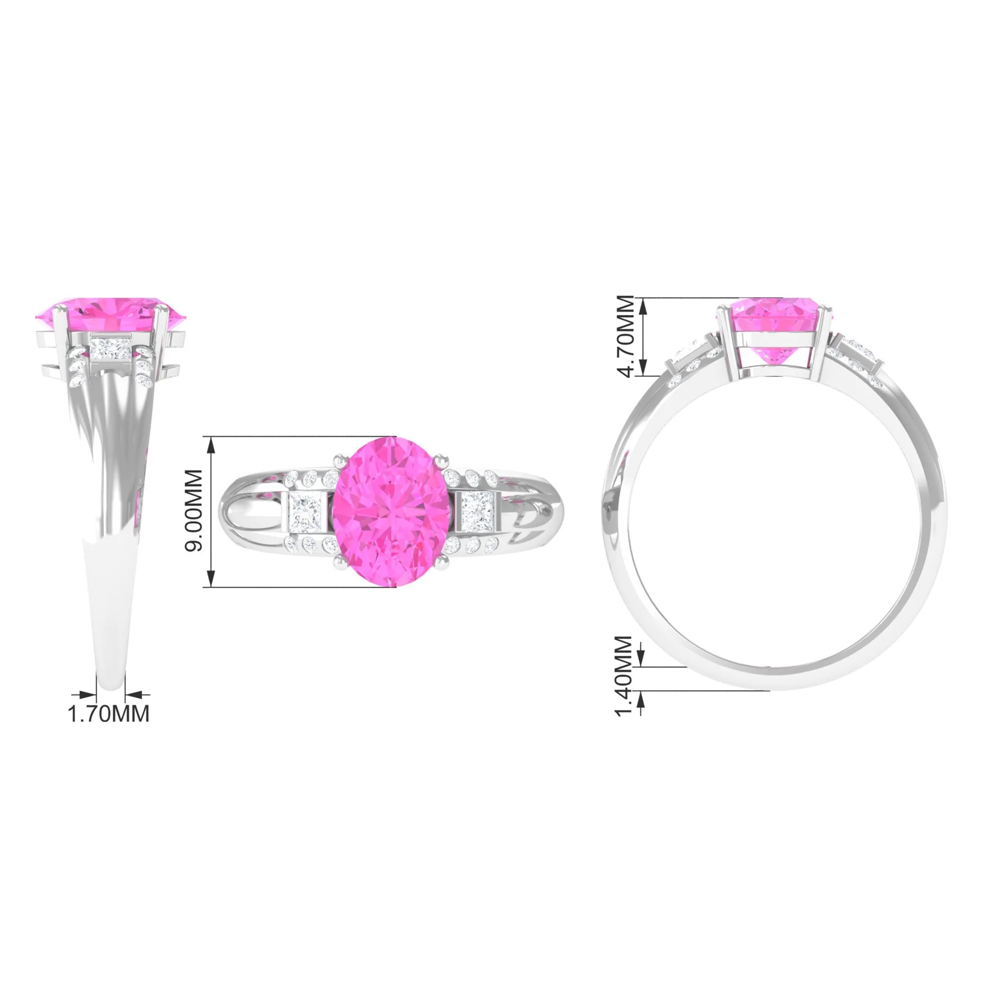 Lab Grown Pink Sapphire Oval Solitaire Engagement Ring with Diamond