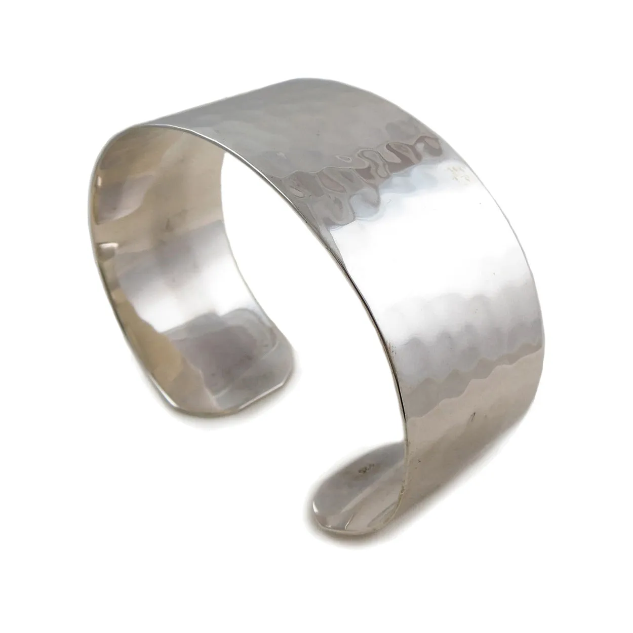 Large 925 Sterling Hammered Silver Wide Bracelet Cuff