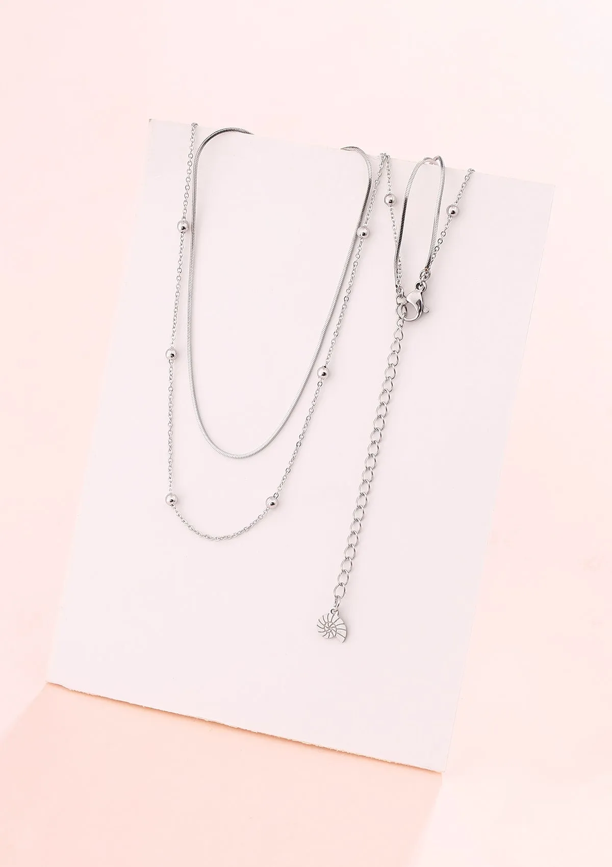 Layered Bobble Chain Necklace Silver