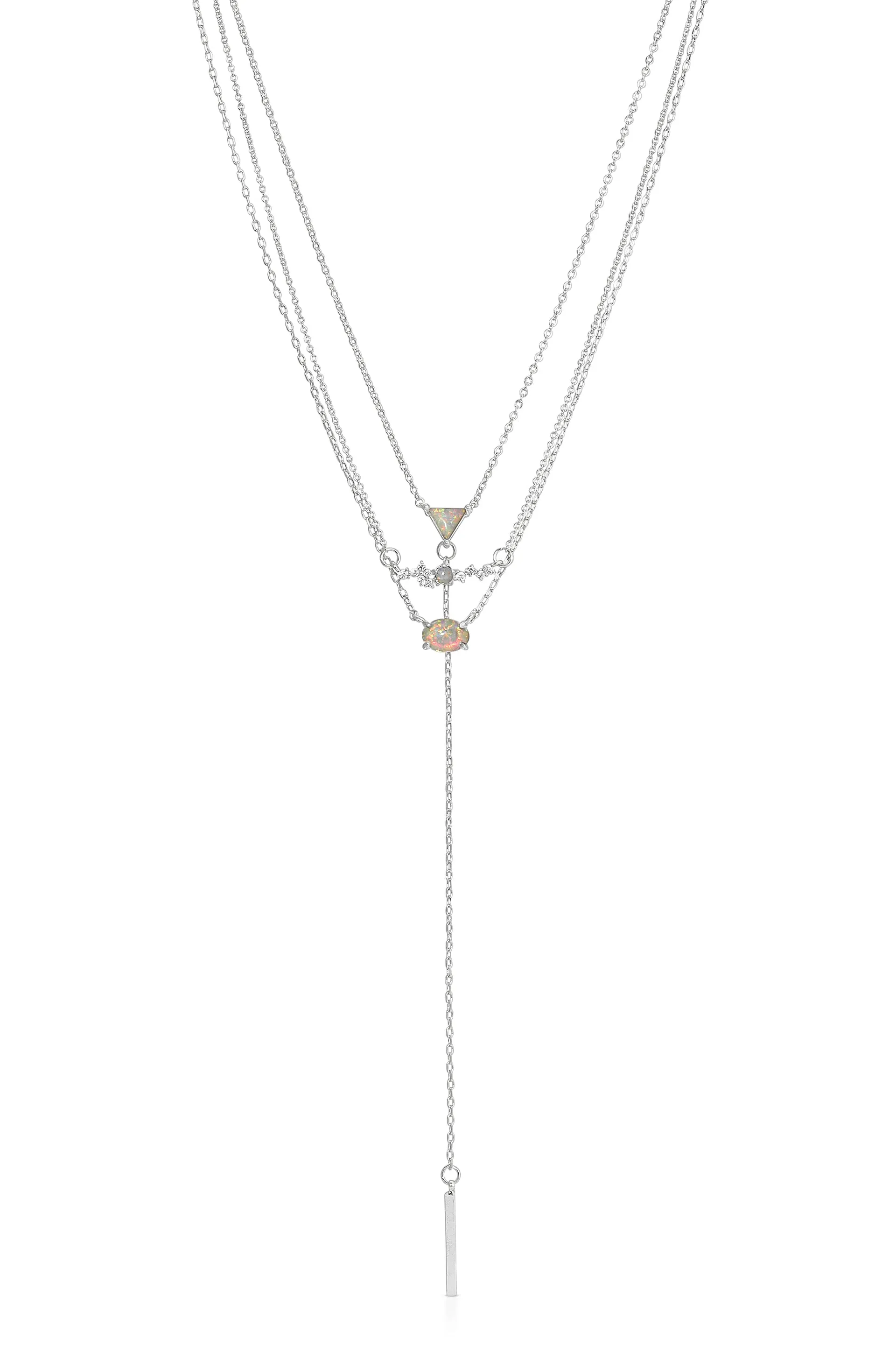 Layered Opal Lariat Necklace Set of 3
