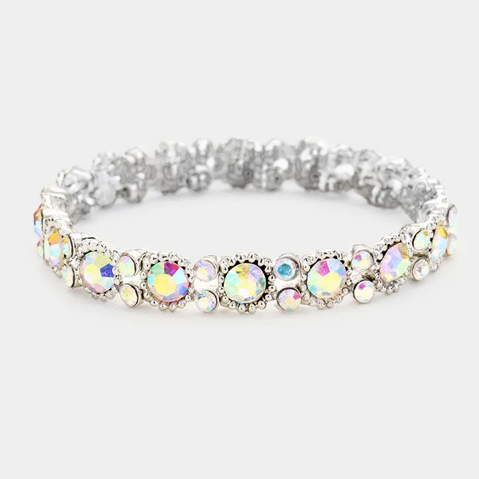 LOLA - AB Silver Stretch Bubble Rhinestone Bracelet