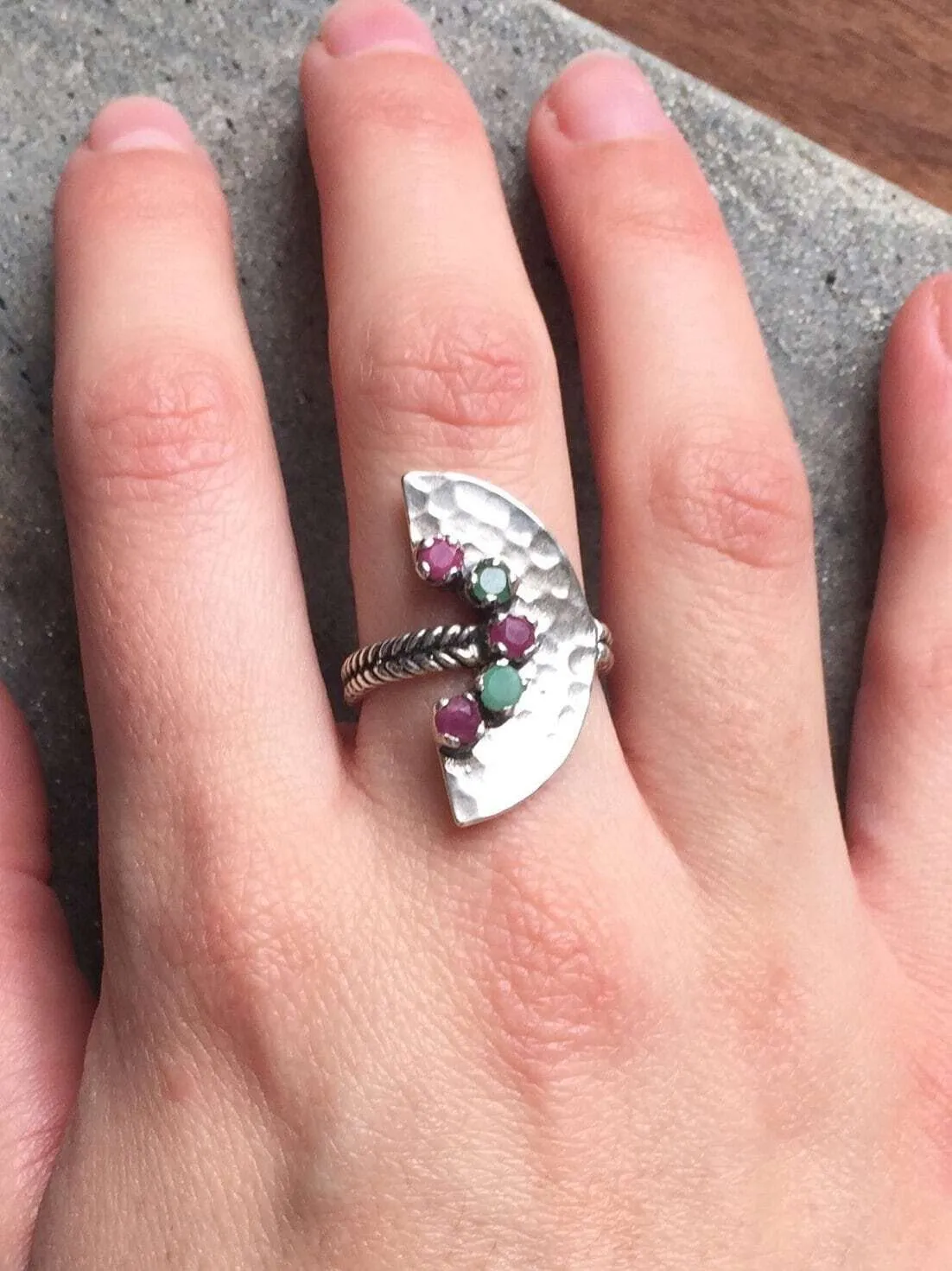 Long Emerald Ring - Statement Ruby Ring - Egyptian Ring