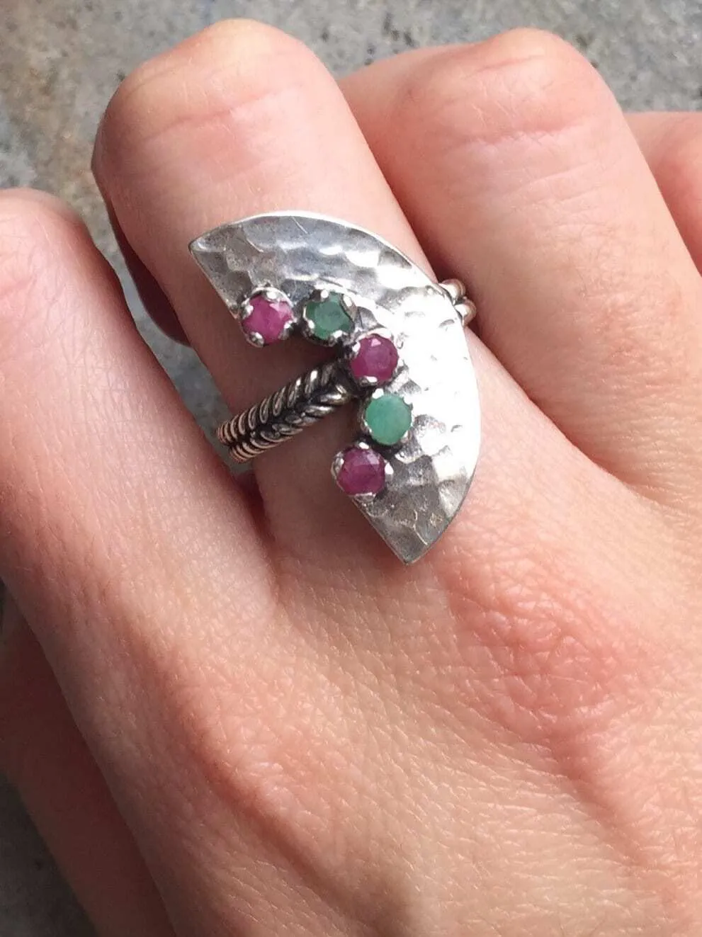 Long Emerald Ring - Statement Ruby Ring - Egyptian Ring